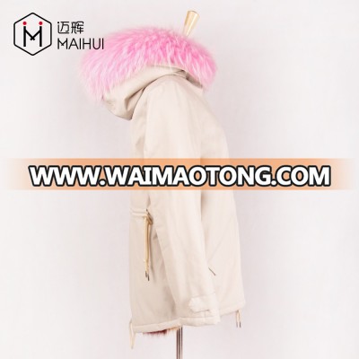 Women Fur Parka Raccoon Fur Collar Coat Real Fox Fur Lined Quilted Jackets