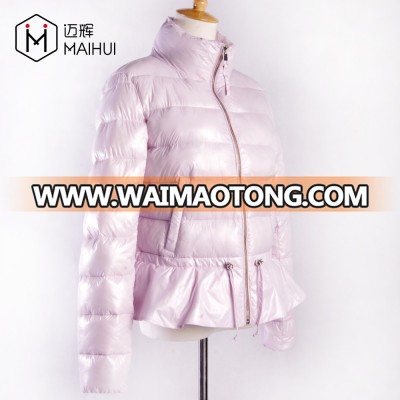 Women Short Quilted Jackets Hem Flounce Girls Padded Jacket